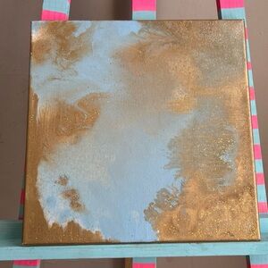 Abstract Acrylic & Glitter Painting Art Home Decor Blue & Gold OOAK 💫✨